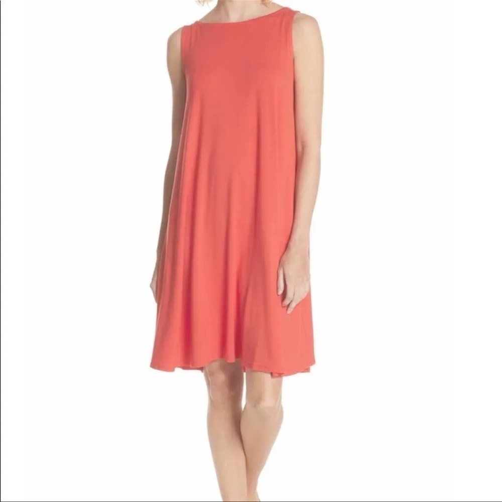 Eileen Fisher Coral Jersey Bateau Shift Dress